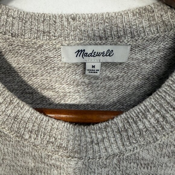 Madewell Tie-Front Short Sleeve Sweater Tee 100% Cotton Marled Beige Medium M - Picture 2 of 8